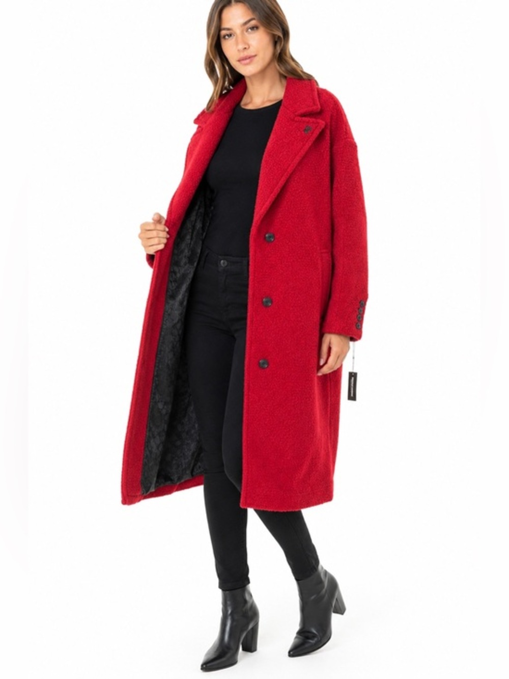 Karl Lagerfeld Paris Red Bouclé Double Breasted Long Coat NWT Size XL
